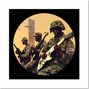 group of black soldiers playing guitar Posters and Art